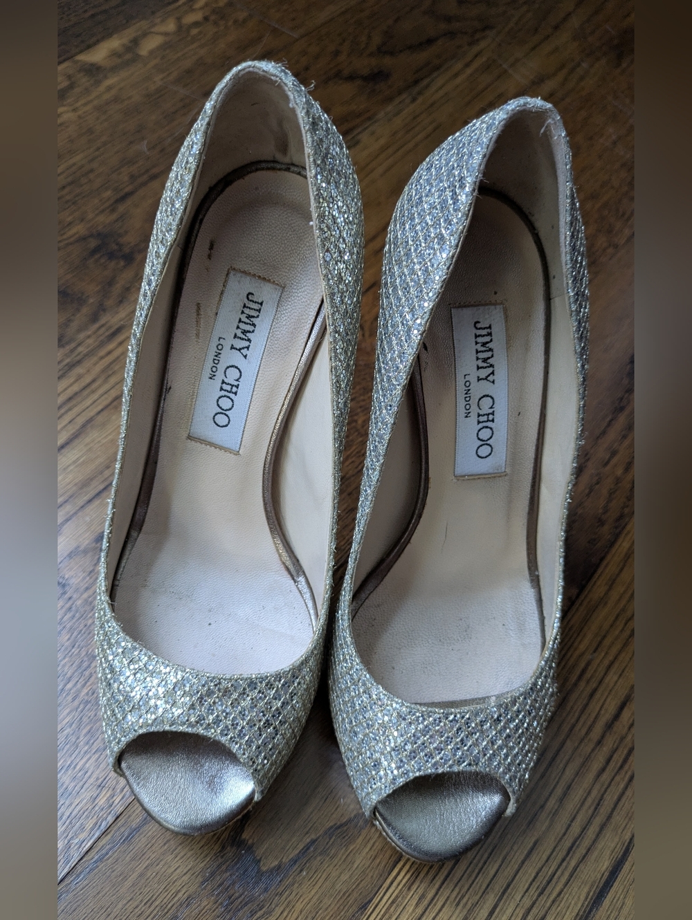 Jimmy Choo Silver Sparkle Heels, size 35 (US 5)